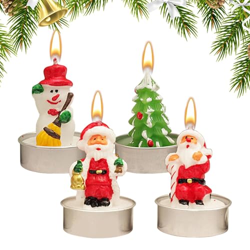 Holdes Weihnachtskerzen-Set, kleine Weihnachtskerzen - 4-teiliges Weihnachts-Duftkerzen-Set, Schneemann, Weihnachtsmannstiefel, Tannenzapfen, Sojawachs,Langanhaltender Duftornament auf dem Tisch von Holdes