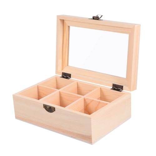 Holibanna 1 Stück Karton Transparente geteilte Holzkiste Mesh-Aufbewahrungstaschen modern Kommode storage boxes aufbwahrungs-box Desktop-Korb Schmuckschatulle aus Holz Kiefernholz von Holibanna