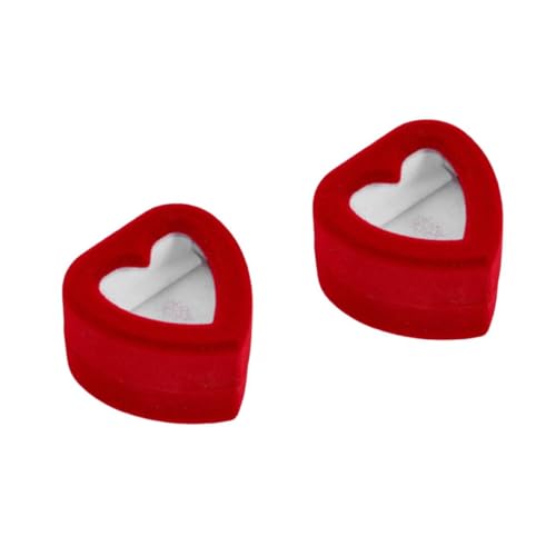 Holibanna 2er-box Ringbox Zum Valentinstag Ringgericht Ringorganisator Ringetui in Herzform Ewige Rose Mit Halskette Eheringhalter Anhänger-display Ringboxen Ringträger-outfit Flanell Rot von Holibanna