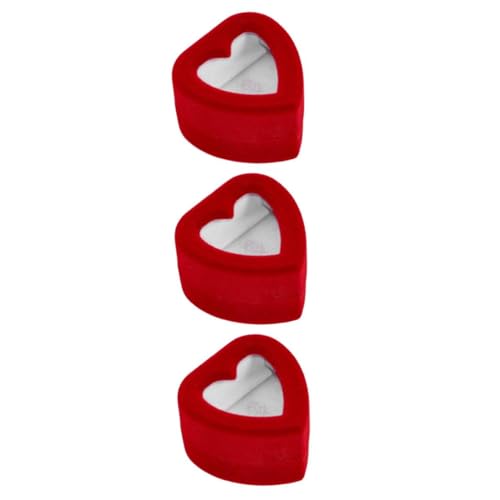 Holibanna 3 Teiliges Set Ringbox Zum Valentinstag Verlobungsringboxen Ringständer Ringetui In Herzform Plüschringtruhe Schmuckschatullen Ring Organizer Ringschale Roter Kunststoff von Holibanna