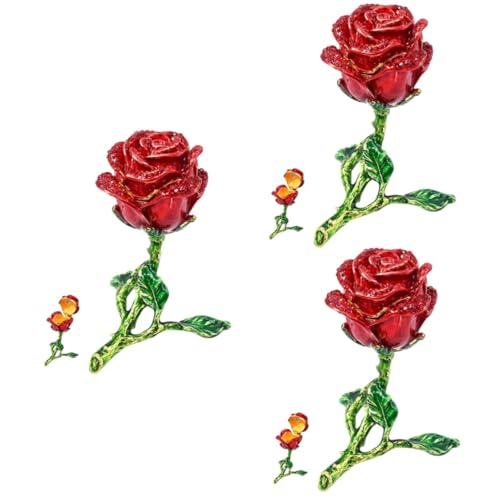 Holibanna 3St rose schmuckschatulle storage boxes aufbwahrungs-box tischdeko esstisch decor hohe künstliche Rose Emaille-Strass-Ringetui Schmuckschatulle aus Legierung Strasssteine rot von Holibanna