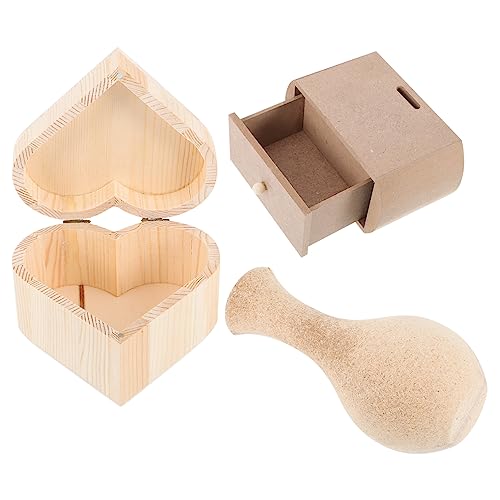 Holibanna 3Stücke Handgefertigte Holzkisten Für DIY Bastelmaterial Unfertige Holzboxen Herzform Vase Für Schmuck Und Kreative Projekte von Holibanna