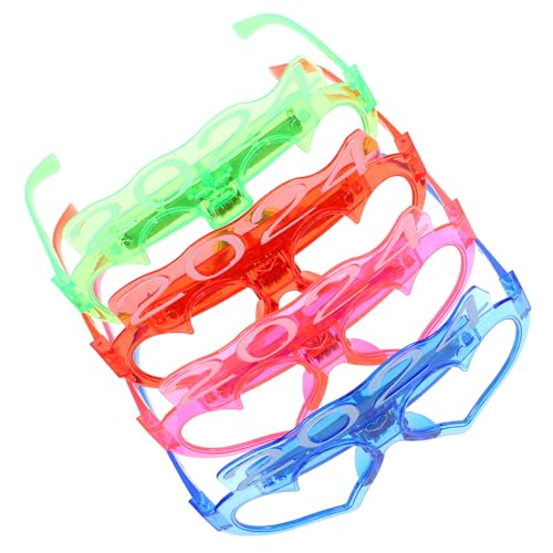 Holibanna 4 Stück Silvester leuchten Gläser Neujahrsparty frohes neues jahr brille lichtundurchlässige Brille leuchtbrillen faschingsbrille LED-Leuchtbrille Silvester-Party-Brille Plastik von Holibanna