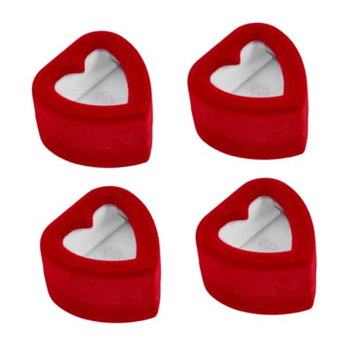 Holibanna 4 Teiliges Set Mit Ringbox Zum Valentinstag Ringschale Ring Organizer Schmuckschatullen Herzförmige Ringetuis Verlobungsringboxen Ringständer Plüschringtruhe Roter von Holibanna