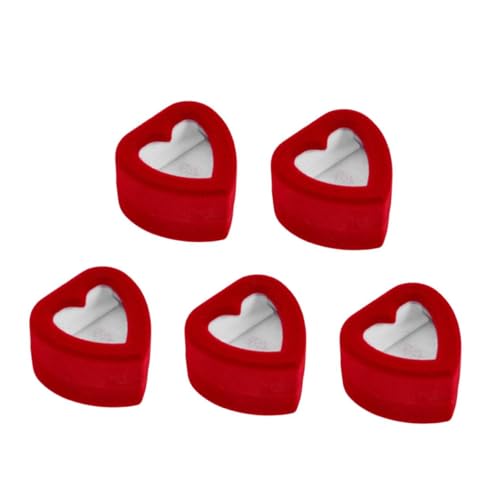 Holibanna 5 Teiliges Set Ringbox Zum Valentinstag Ringständer Ringschale Herzförmige Ringhülle Plüsch Ringtruhe Schmuckschatullen Verlobungsringboxen Ring Organizer Roter Flanell von Holibanna