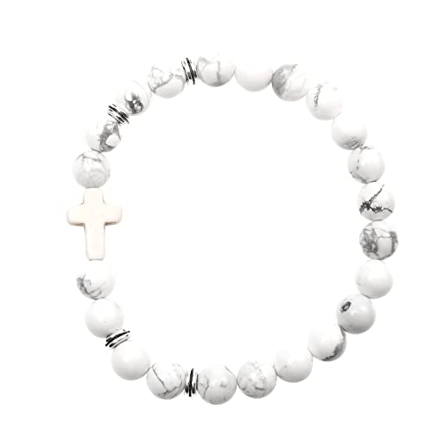 Holibanna Kreuz Perlen Meditation : Weiß Naturstein Kreuz Yoga Armreifen Schmuck für Männer Frauen von Holibanna