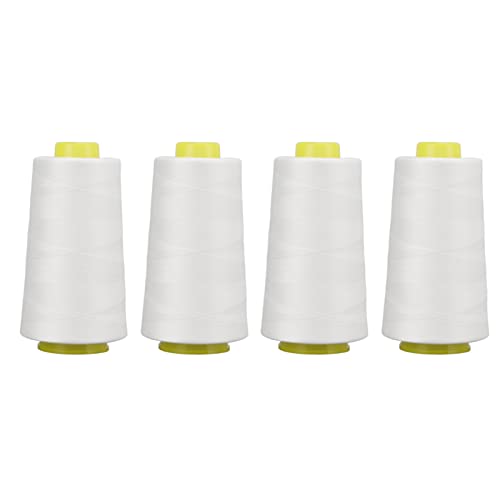 Hilo de serger Holigie 4pcs, White Premium poliéster desgaste resistente con un hilo ampliamente utilizado para la nave de tejidos de grocheters von Holigie