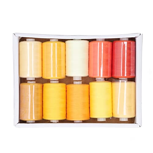 Holigie Nähfaden, 10 Farbe Yellow Series 1000 Yards Haushalt Multifunktion Polyester DIY Nähbedarf Spannung Nähmaschinen Nähmittel für Handreisen von Holigie