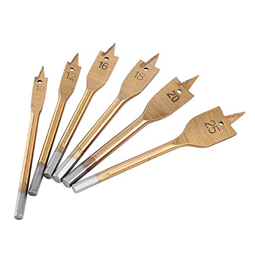 Holigie Spaten-Bit-Set, Paddel-Bit-Set, 6-teilig, Kohlenstoffstahl, 10 bis 25 mm, wärmebehandelte Holzbohrer für Holzbearbeitung, Flachbohren, Bohren von Holigie