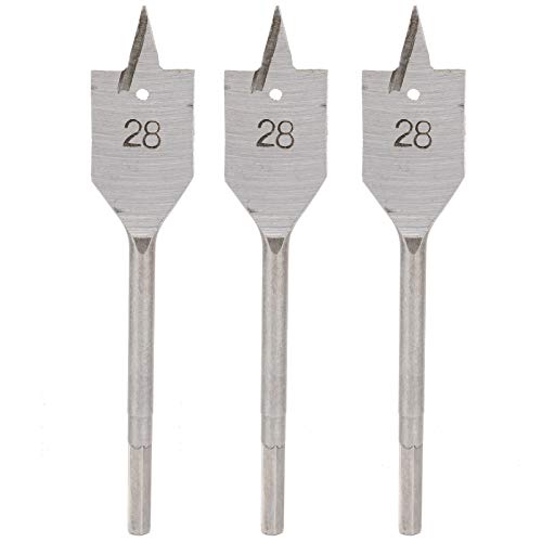 Holigie Spatenbohrer-Set, Paddel-Bit-Set, 3-teilig, flach, 28 mm Hartstahl, Holzbohrer-Set zur Reduzierung von Absplitterungen an der Lochwand von Holigie