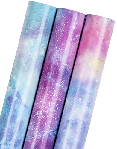 Holijolly Wickelpapier Rolle-Mini-Rolle-Nr. 43cm X 3m pro Rolle mit Galaxy Design von Holijolly