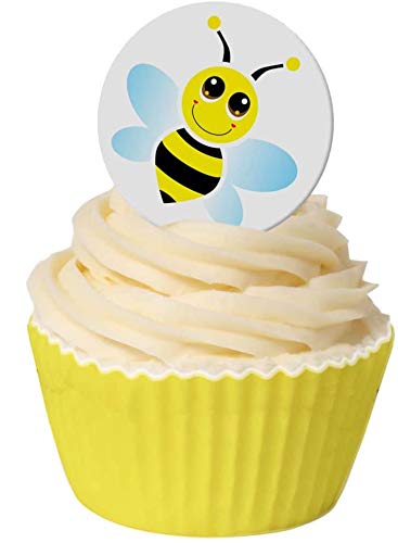 12 Runde Torten-/Cupcakeaufleger aus essbarem Papier im Bienen-Design / 12 Edible Wafer Cake Decorations: Edible Bee Wafer Toppers (Round) von Holly Cupcakes