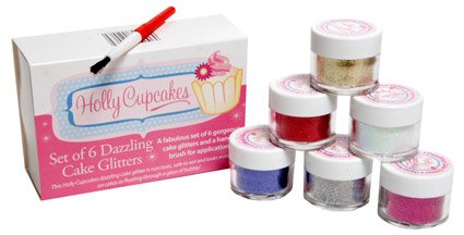 Dekorations Glitzer Geschenk-Set: Gold, Weiß, Silberfunkelndes, Fuschia, Lila & Grün / Set of 6 Holly Cupcakes Stunning Sparkly Decorating Glitters with Application Brush: Silver, Gold, Iridescent White, Fuchsia, Green & Purple von Holly Cupcakes