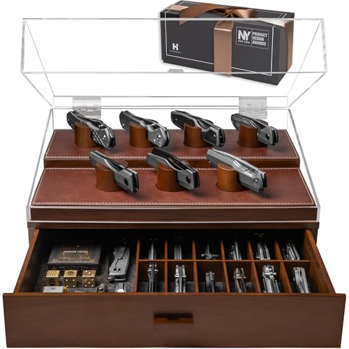 Präsentieren Sie Ihre Messersammlung mit The Armory Pro – Premium-Taschenmesser-Vitrine für 20–30 Messer Männer – einfacher Zugang und große Schublade von Holme & Hadfield