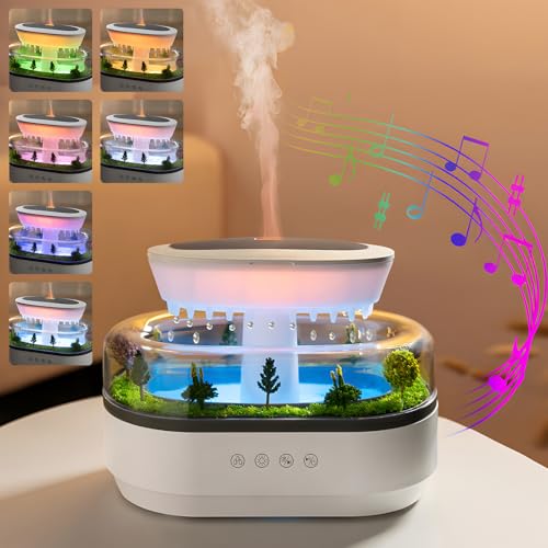 Holwim Aroma Diffuser mit 7 Farben Nachtlicht, 250 ml Rain Cloud Humidifier, Duftöl Diffusor Luftbefeuchter für Ätherische Öle mit Pilz Lampe Wassertropfen, Weißes Rauschen Sound (Weiß) von Holwim