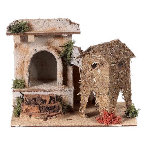 Haus mit Bogentreppe Holzfiguren 4-5cm, 15x20x15 cm von Holyart