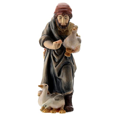 Hirte mit Gänsen Holzfigur für Matteo-Krippe Grödnertal, 12 cm von Holyart