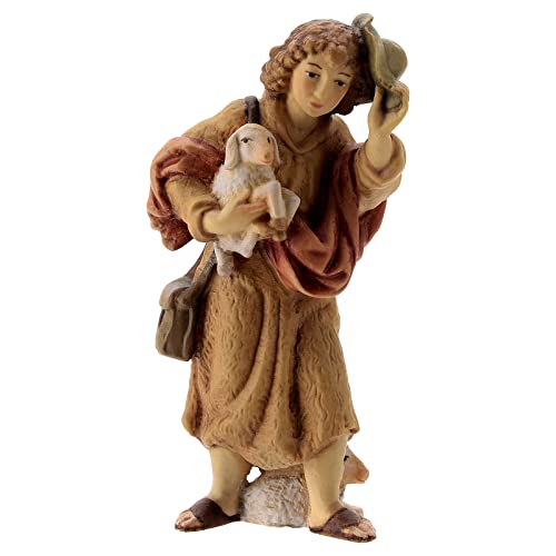 Hirte mit Lamm Holzfigur für Matteo-Krippe Grödnertal, 12 cm von Holyart