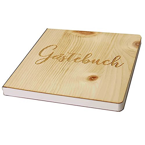 Holz Gästebuch mit eingraviertem Schriftzug "Gästebuch", Fotoalbum & Stammbuch für verschiedene Anlässe wie Hochzeit und Geburtstag, Eintragsbuch mit edlem Echtholz Zirbencover von Holzgrusskarten.at