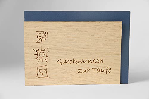 Holzgrusskarten Original Glückwunsch zur Taufe - 100% handmade in Österreich, aus Eichenholz gefertigte Geschenkkarte zur Geburt, Grußkarte, Klappkarte, Postkarte, Taufkarte, Baby von Holzgrusskarten.at