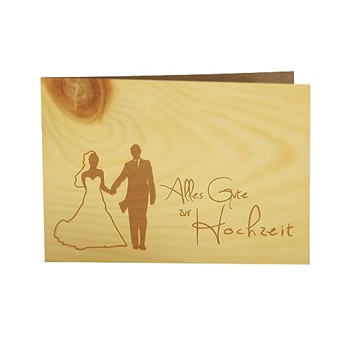 Holzgrusskarten Original Gute zur Hochzeit, Motiv Brautpaar - 100% handmade in Österreich, aus Zirbenholz gefertigte Hochzeitskarte, Geschenkkarte, Grußkarte, Klappkarte, von Holzgrusskarten.at