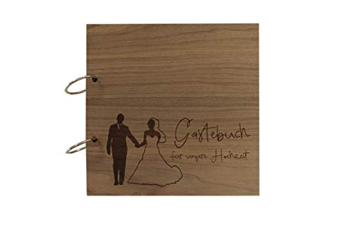 Holzgrusskarten.at 2007-2323 Holzgästebuch & Gästebuch Holz Hochzeit - 100% Made in Austria - besteht aus Nuss-Holz mit eingraviertem Schriftzug Gästebuch für unsere Hochzeit Brautpaar Hochzeitsbuch von Holzgrusskarten.at