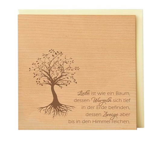 Original Holzgrusskarte - Baum des Lebens - Liebe, Wurzeln, Zweige - aus Kirschholz, Geschenkkarte, Grußkarte, Postkarte, Spruchkarte, Klappkarte, Einladung, Billet von Holzgrusskarten.at