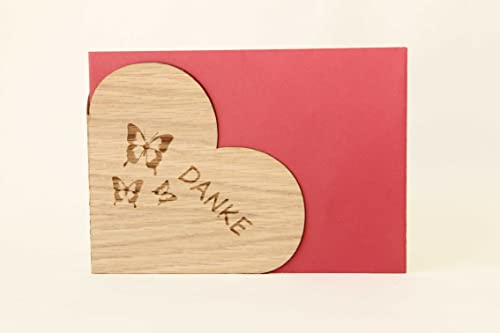 Holzgrusskarten Original Danke - 100% handmade in Austria, aus Eichenholz gefertigte Grußkarte,Spruchkarte,Klappkarte,Postkarte von Holzgrusskarten