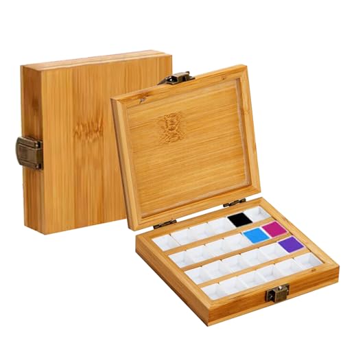 Holzsammlung Tragbare Farbpalette, Bambus Leere Mini Reise Farbpalette, 24 Rastern Aquarellfarben Aufbewahrungsbe Halter Palettenbox, Acrylmalerei Farbschutz mit 24 Gittern, 11,5 x 10,5 cm von Holzsammlung