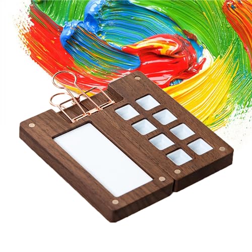 Holzsammlung Tragbare Skizzenbuch Palette, Holz Leere Mini Reise, 8 Raster Magnetische Palettenbox Acrylfarben Sparer für Acrylmalerei, Aquarellmalerei, Gouache mit 8 Gittern und 1 Clip von Holzsammlung