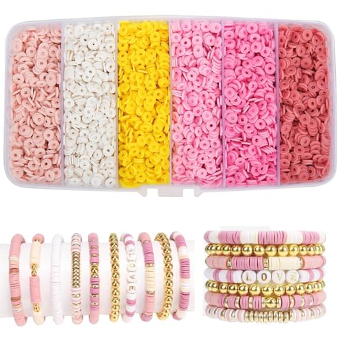 HomTop 6000 Stück rosa Tonperlen, Armbandherstellungs-Set, 6 Farben, Polymer-Ton-Perlen für Armbänder, Schmuckherstellung, für Damen und Erwachsene (6 mm) von HomTop