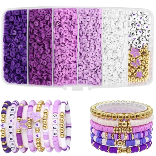 Violette Tonperlen, Armbandherstellungs-Set, 5000 Stück, Farbverlauf, 6 mm, Polymer-Ton-Perlen für Schmuckherstellung, Freundschaftsarmband, Heishi-Perlen mit Buchstabenperlen, Geschenk für Erwachsene von HomTop