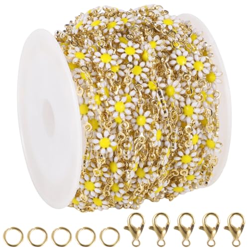 Homaisson Bunte Blumenkette für Schmuckherstellung, vergoldete Messingkette für Frauen, Bastelschmuck, Kette mit Biegeringen, Karabinerverschlüssen, 4,5 m von Homaisson