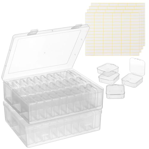 Perlen-Organizer-Box, 60 Stück kleine, transparente Kunststoff-Aufbewahrungsbehälter, 2 Bastelaufbewahrungsboxen mit Scharnierdeckel, 168 Etiketten, Mini-Box für Schmuckherstellung, Armbänder, Perlen, von Homaisson