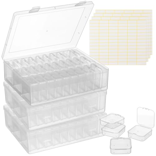 Perlen-Organizer-Box, 90 Stück kleine, transparente Kunststoff-Aufbewahrungsbehälter, 3 Bastelaufbewahrungsboxen mit Scharnierdeckel, 252 Etiketten, Mini-Box für Schmuckherstellung, Armbänder, Perlen, von Homaisson