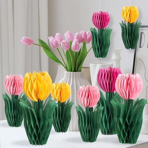 Homarkable 8 Stück Tulpen Wabenbälle Dekoration Rosa Orange Papier Blumen Tischdekoration für Hochzeit Home Hotel Frühling Party Deko (Rosa und Orange)) von Homarkable