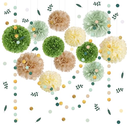 Seidenpapier Pompons, 14 Stück Party-Dekorationen in Grün,Pompoms Dekoration für Hochzeit, Babyparty, Brautpartys, Geburtstag, Abschlussball, Gartenparty deko von Homarkable