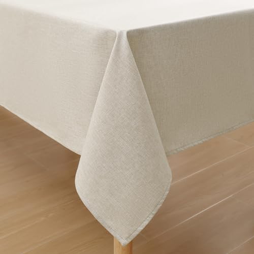 Homaxy Leinenoptik Tischdecke Abwaschbar Lotuseffekt Eckig 100 x 140 cm Tischtuch Leinendecke Wasserabweisend Tafeldecke Tischwäsche Fleckschutz, Beige von Homaxy