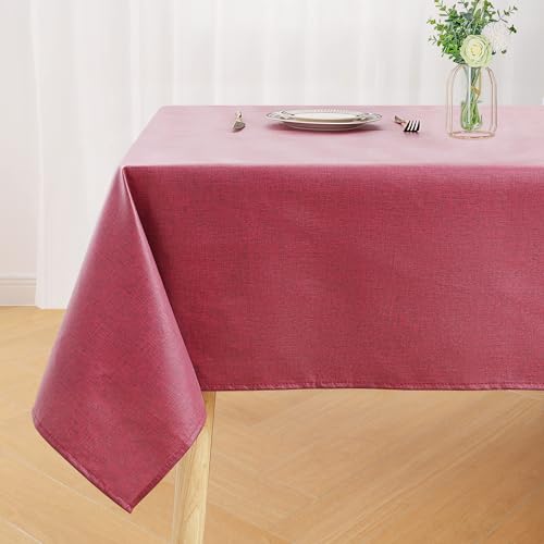 Homaxy Leinenoptik Tischdecke Weihnachten Abwaschbar Lotuseffekt Eckig 130 x 160 cm Tischtuch Leinendecke Wasserabweisend Tafeldecke Tischwäsche Fleckschutz, Weinrot von Homaxy