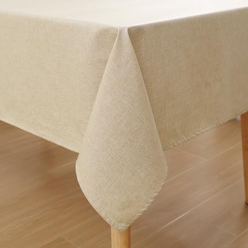 Homaxy Leinenoptik Tischdecke Abwaschbar Lotuseffekt Eckig 140 x 220 cm Tischtuch Leinendecke Wasserabweisend Tafeldecke Tischwäsche Fleckschutz, Cream von Homaxy