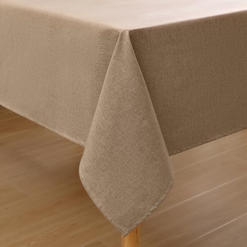 Homaxy Leinenoptik Tischdecke Abwaschbar Mitteldecke Lotuseffekt Eckig 80 x 80 cm Leinendecke Wasserabweisend Tischtuch Tischwäsche Fleckschutz, Hellbraun von Homaxy