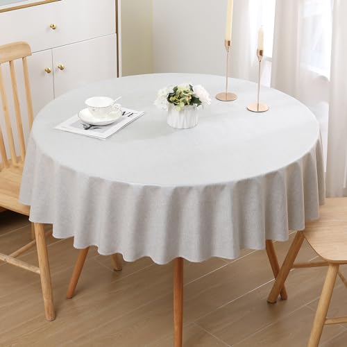 Homaxy Leinenoptik Tischdecke Abwaschbar Lotuseffekt Tischtuch Leinendecke Wasserabweisend Tafeldecke Tischwäsche Fleckschutz, Rund 140cm, Hellgrau von Homaxy