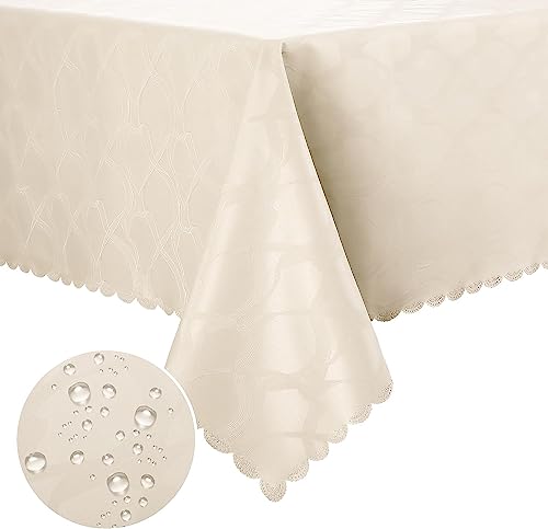 Homaxy PU Tischdecke Abwaschbar Lotuseffekt Hochwertig (350g/m²) Eckig 100 x 140 cm Tischtuch Ornamente Tafeldecke Wasserabweisend Tischwäsche Fleckschutz pflegeleicht, Beige von Homaxy