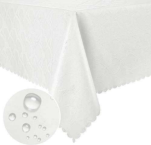 Homaxy PU Tischdecke Abwaschbar Lotuseffekt Hochwertig (350g/m²) Eckig 140 x 200 cm Tischtuch Ornamente Tafeldecke Wasserabweisend Tischwäsche Fleckschutz pflegeleicht, Weiß von Homaxy