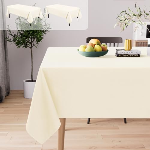 Homaxy Tischdecke Abwaschbar Lotuseffekt Rechteckig 140 x 220 cm, 2 Stück, Tischtuch Wasserabweisend Tafeldecke Abwischbare aus Polyester Schmutzabweisend Pflegeleicht für Küche Party, Beige von Homaxy