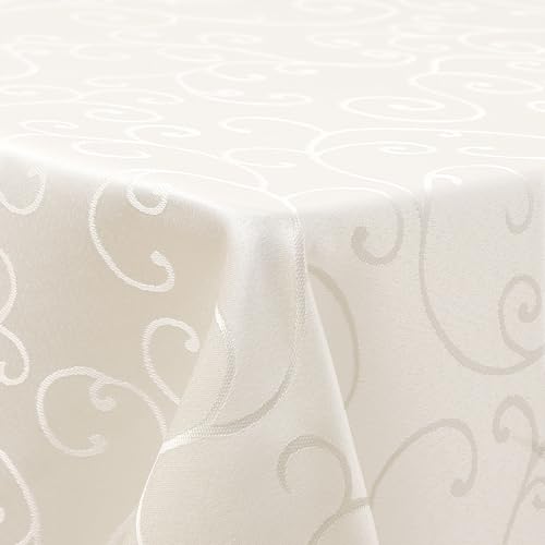 Homaxy Tischdecke Abwaschbar Rechteckig 130x130cm Polyester Tischtuch Tafeldecke Jacquard Tischwäsche Ornamente Schmutzabweisend Pflegeleicht, Beige von Homaxy