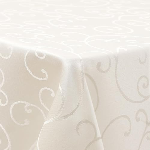 Homaxy Tischdecke Abwaschbar Rechteckig 130x160cm 2pc Polyester Tischtuch Tafeldecke Jacquard Tischwäsche Ornamente Schmutzabweisend Pflegeleicht, Beige von Homaxy