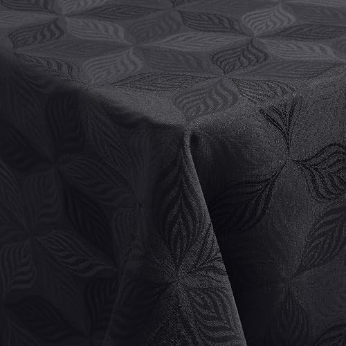 Homaxy Tischdecke Abwaschbar Rechteckig 130x160cm Mehrblättrige Jacquard Tischdecke Ornamente Schmutzabweisend Pflegeleicht, Schwarz von Homaxy