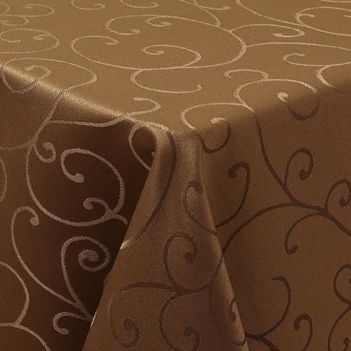 Homaxy Tischdecke Abwaschbar Rechteckig 140x180cm Polyester Tischtuch Tafeldecke Jacquard Tischwäsche Ornamente Schmutzabweisend Pflegeleicht, Braun von Homaxy