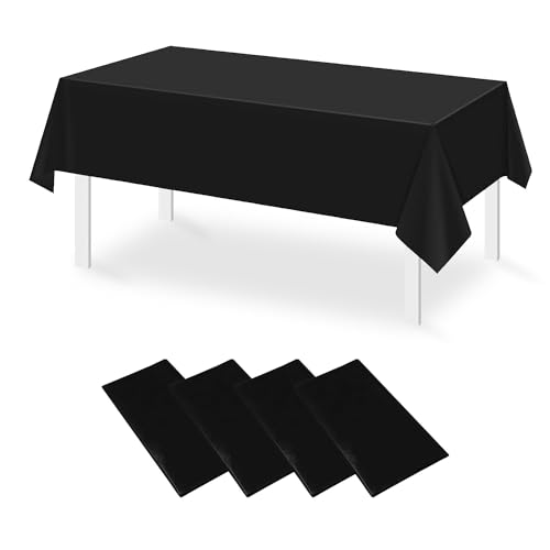 Homcomodar Einweg Tischdecken Rechteck 137x274cm Schwarz Kunststoff Tischdecke für Party Pack von 4 Tischdecken wasserdichte Tischdecke für Outdoor Hochzeit, Geburtstagsparty Versorgung von Homcomodar